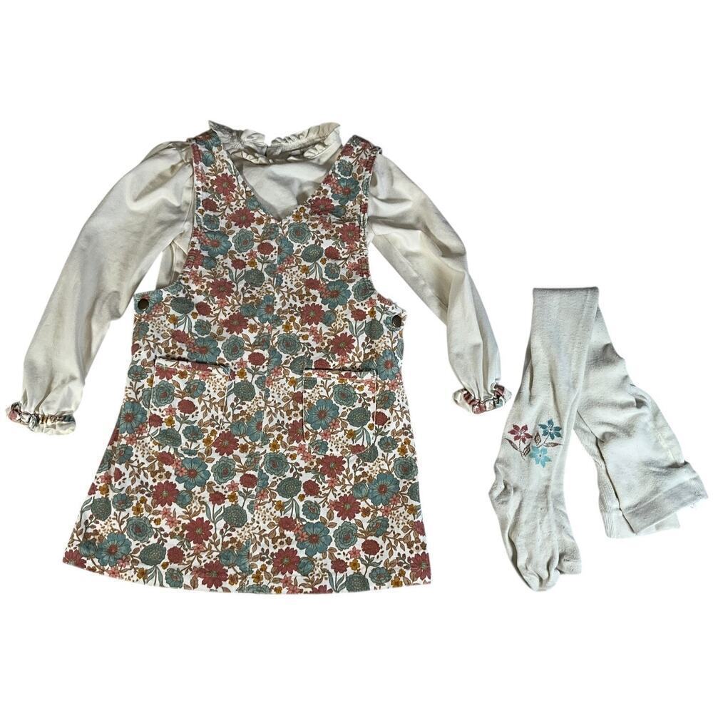 Tommy Bahama Kids Size 6 Corduroy Floral Jumper Dress Set 3-Piece Fall Outfit